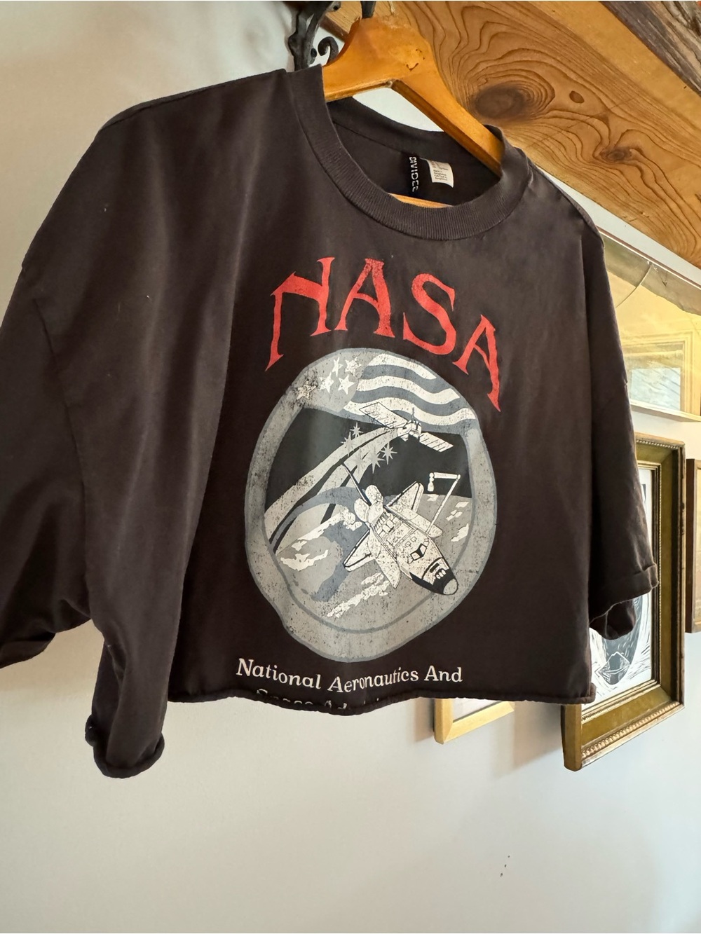 Divided Black Cropped Tee with Red NASA Graphic